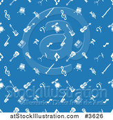 Vector Illustration of a Seamless Blue Background with White Music Icons by AtStockIllustration