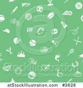 Vector Illustration of a Seamless Green Background with White Sports Icons by AtStockIllustration