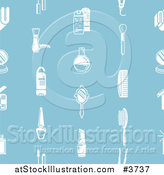 Vector Illustration of a Seamless Pattern of White Cosmetics Icons on Blue by AtStockIllustration