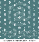 Vector Illustration of a Seamless Pattern of White Gadet Icons on Teal by AtStockIllustration