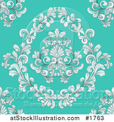 Vector Illustration of a Seamless Victorian Retro Floral Design Background on Turquoise by AtStockIllustration