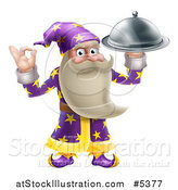 Vector Illustration of a Senior Wizard Holding up a Food Platter by AtStockIllustration
