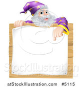 Vector Illustration of a Senior Wizard Pointing down to a Posted Notice Sign by AtStockIllustration