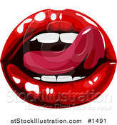 Vector Illustration of a Sexy Woman's Tongue Licking Her Luscious Red Lips by AtStockIllustration