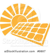 Vector Illustration of a Shining Orange Sun Behind a Solar Panel Photovoltaics Cell by AtStockIllustration