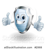 Vector Illustration of a Shiny 3d Blue Shield Mascot Holding Two Thumbs up by AtStockIllustration