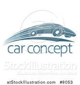 Vector Illustration of a Shiny Blue Sports Car Zooming by over Sample Text by AtStockIllustration