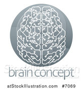 Vector Illustration of a Shiny Circuit Board Artificial Intelligence Computer Chip Brain in a Circle over Sample Text by AtStockIllustration