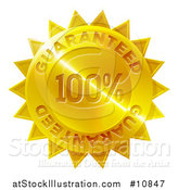 Vector Illustration of a Shiny Gradient Golden Star Shaped 100 Percent Guaranteed Metal Award Badge by AtStockIllustration