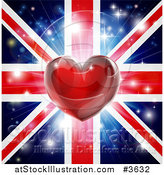 Vector Illustration of a Shiny Heart over a Union Jack with Fireworks by AtStockIllustration
