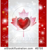 Vector Illustration of a Shiny Red Heart and Fireworks over a Canadian Flag by AtStockIllustration