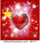 Vector Illustration of a Shiny Red Heart and Fireworks over a Chinese Flag by AtStockIllustration