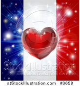 Vector Illustration of a Shiny Red Heart and Fireworks over a French Flag by AtStockIllustration
