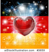 Vector Illustration of a Shiny Red Heart and Fireworks over a German Flag by AtStockIllustration