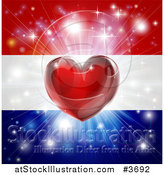 Vector Illustration of a Shiny Red Heart and Fireworks over a Netherlands Flag by AtStockIllustration