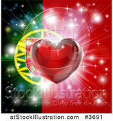 Vector Illustration of a Shiny Red Heart and Fireworks over a Portugese Flag by AtStockIllustration