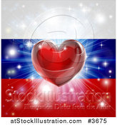 Vector Illustration of a Shiny Red Heart and Fireworks over a Russia Flag by AtStockIllustration