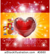 Vector Illustration of a Shiny Red Heart and Fireworks over a Spanish Flag by AtStockIllustration