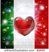 Vector Illustration of a Shiny Red Heart and Fireworks over an Italian Flag by AtStockIllustration