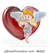 Vector Illustration of a Shiny Red Heart and Valentines Day Cupid Aiming an Arrow by AtStockIllustration