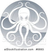 Vector Illustration of a Shiny Silver Round Octopus Logo by AtStockIllustration