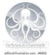 Vector Illustration of a Shiny Silver Round Octopus Logo over Sample Text by AtStockIllustration