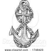 Vector Illustration of a Ship Anchor and Chain Nautical Woodcut Drawing by AtStockIllustration