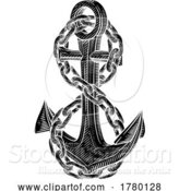 Vector Illustration of a Ship Anchor and Chain Nautical Woodcut Drawing by AtStockIllustration