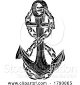 Vector Illustration of a Ship Anchor and Chain Nautical Woodcut Drawing by AtStockIllustration