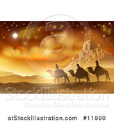 Vector Illustration of a Shooting Star of David over the Wise Men and Bethlehem by AtStockIllustration