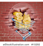 Vector Illustration of a Shopping Cart and SALE Crashing Through a 3d Red Brick Wall by AtStockIllustration