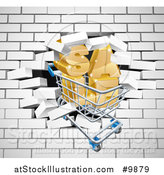 Vector Illustration of a Shopping Cart and SALE Crashing Through a 3d White Brick Wall by AtStockIllustration