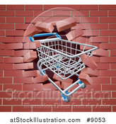 Vector Illustration of a Shopping Cart Crashing Through a 3d Brick Wall by AtStockIllustration