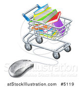 Vector Illustration of a Shopping Cart Full of Books, Wired to a Computer Mouse by AtStockIllustration