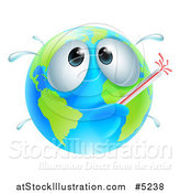 Vector Illustration of a Sick Globe with a Fever and Thermometer by AtStockIllustration