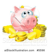 Vector Illustration of a Sick Piggy Bank with a Fever and Bursting Thermometer and Gold Coins by AtStockIllustration