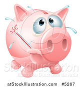 Vector Illustration of a Sick Piggy Bank with a Fever and Bursting Thermometer by AtStockIllustration
