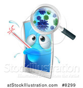 Vector Illustration of a Sick Smart Phone Character with a Virus by AtStockIllustration