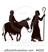 Vector Illustration of a Silhouette of Mary and Joseph with a Donkey Nativity Scene by AtStockIllustration