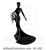 Vector Illustration of a Silhouetted Black and White Bride Holding a Bouquet by AtStockIllustration