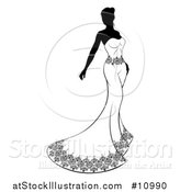 Vector Illustration of a Silhouetted Black and White Bride in a Strapless Dress by AtStockIllustration