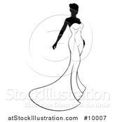 Vector Illustration of a Silhouetted Black and White Bride in Her Dress by AtStockIllustration