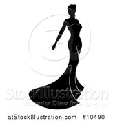 Vector Illustration of a Silhouetted Black and White Bride in Her Dress by AtStockIllustration