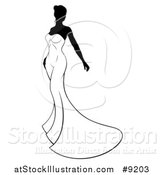 Vector Illustration of a Silhouetted Black and White Bride in Her Dress by AtStockIllustration