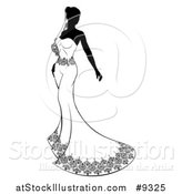 Vector Illustration of a Silhouetted Black and White Bride in Her Dress by AtStockIllustration