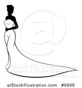 Vector Illustration of a Silhouetted Black and White Bride in Her Gown by AtStockIllustration