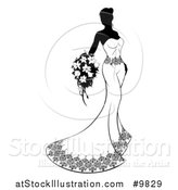 Vector Illustration of a Silhouetted Black and White Bride in Her Gown by AtStockIllustration