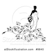 Vector Illustration of a Silhouetted Black and White Bride in Her Gown with Swirls by AtStockIllustration