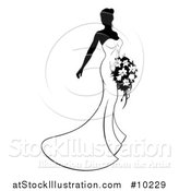 Vector Illustration of a Silhouetted Black and White Bride Posing in a Wedding Gown by AtStockIllustration