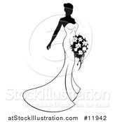 Vector Illustration of a Silhouetted Black and White Bride with Flowers by AtStockIllustration